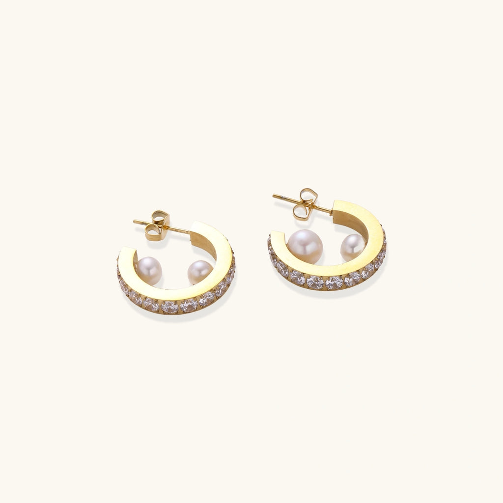 Crystal Pearl Hoops