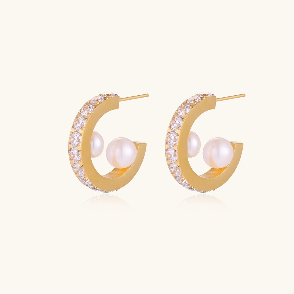 Crystal Pearl Hoops
